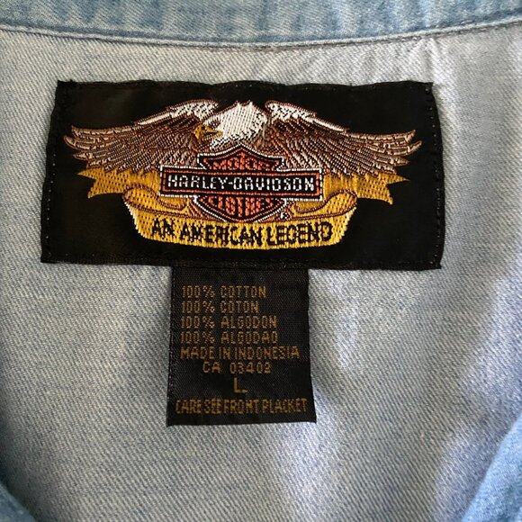 Vintage Harley Davidson Women's Blue Denim Snap Button-Up Vest Embroidered Large - Picture 10 of 10